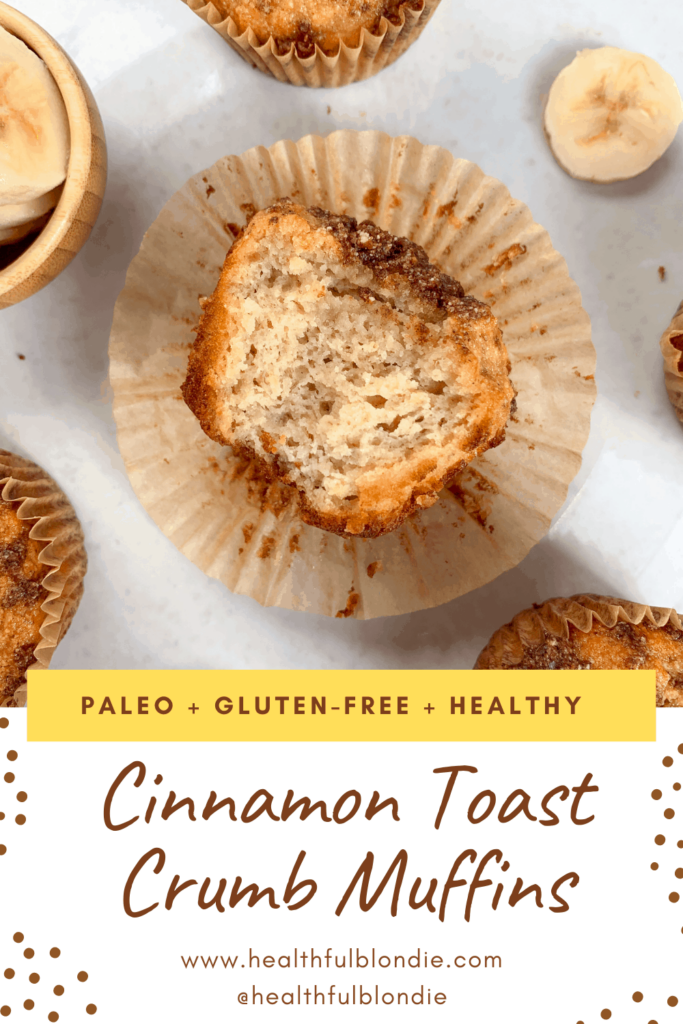 paleo cinnamon toast crumb muffins, cinnamon banana crumb muffins, healthy