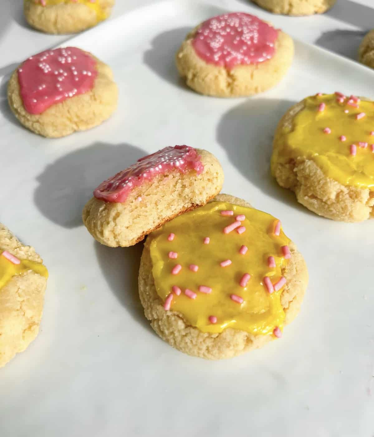 Best ever healthy Lofthouse sugar cookies with glaze & sprinkles! The perfect soft sugar cookies recipe by Healthful Blondie.