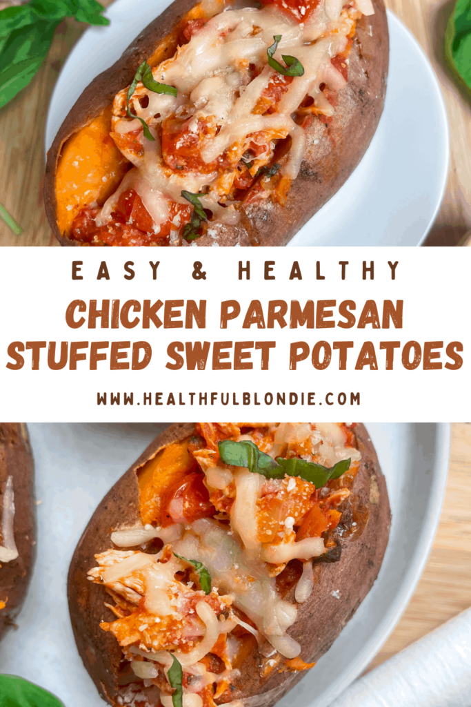 Healthy chicken parmesan stuffed sweet potatoes
