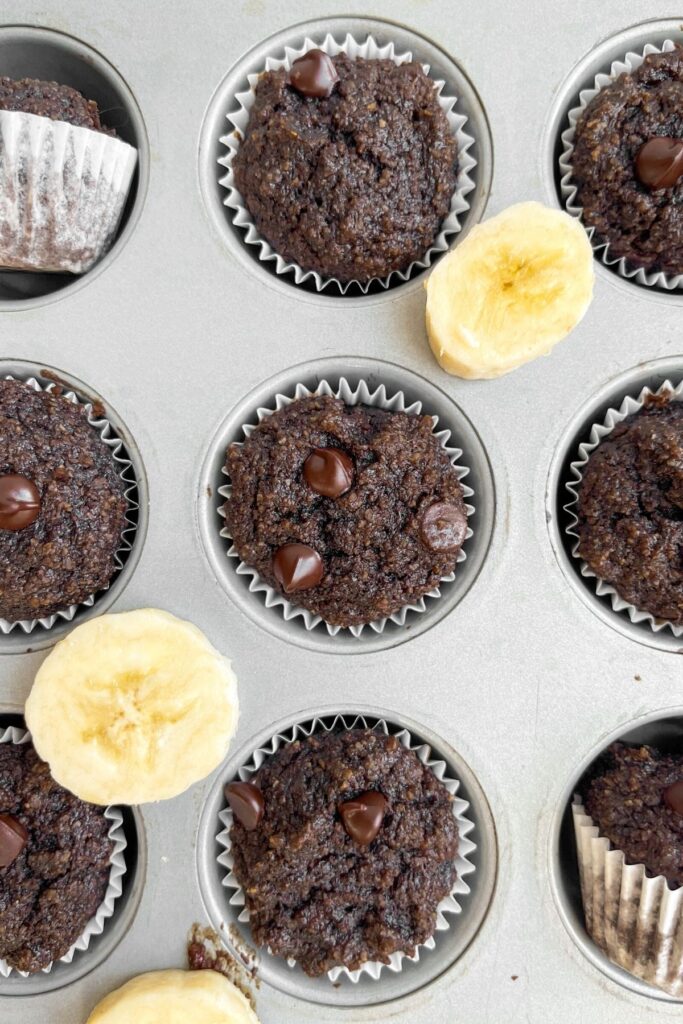mini banana chocolate muffins in cupcake tin