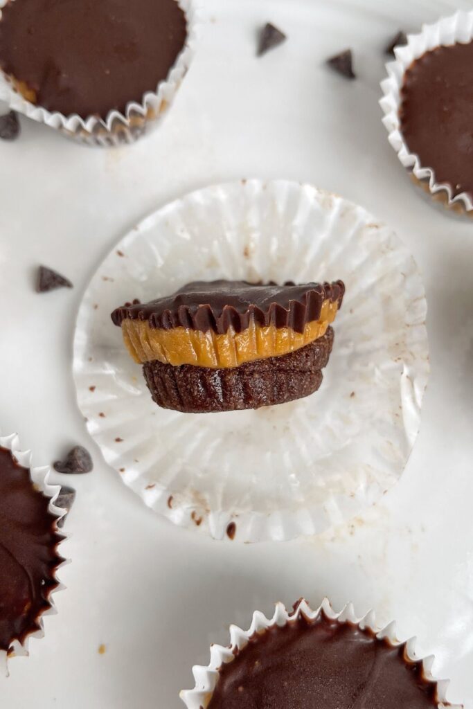 Close up of layered peanut butter cups
