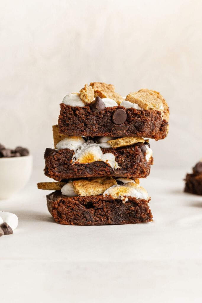 healthy s'mores brownies stack
