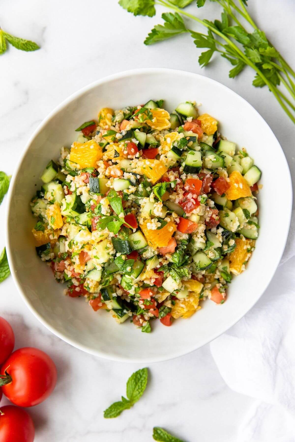 Healthy orange tabbouleh salad