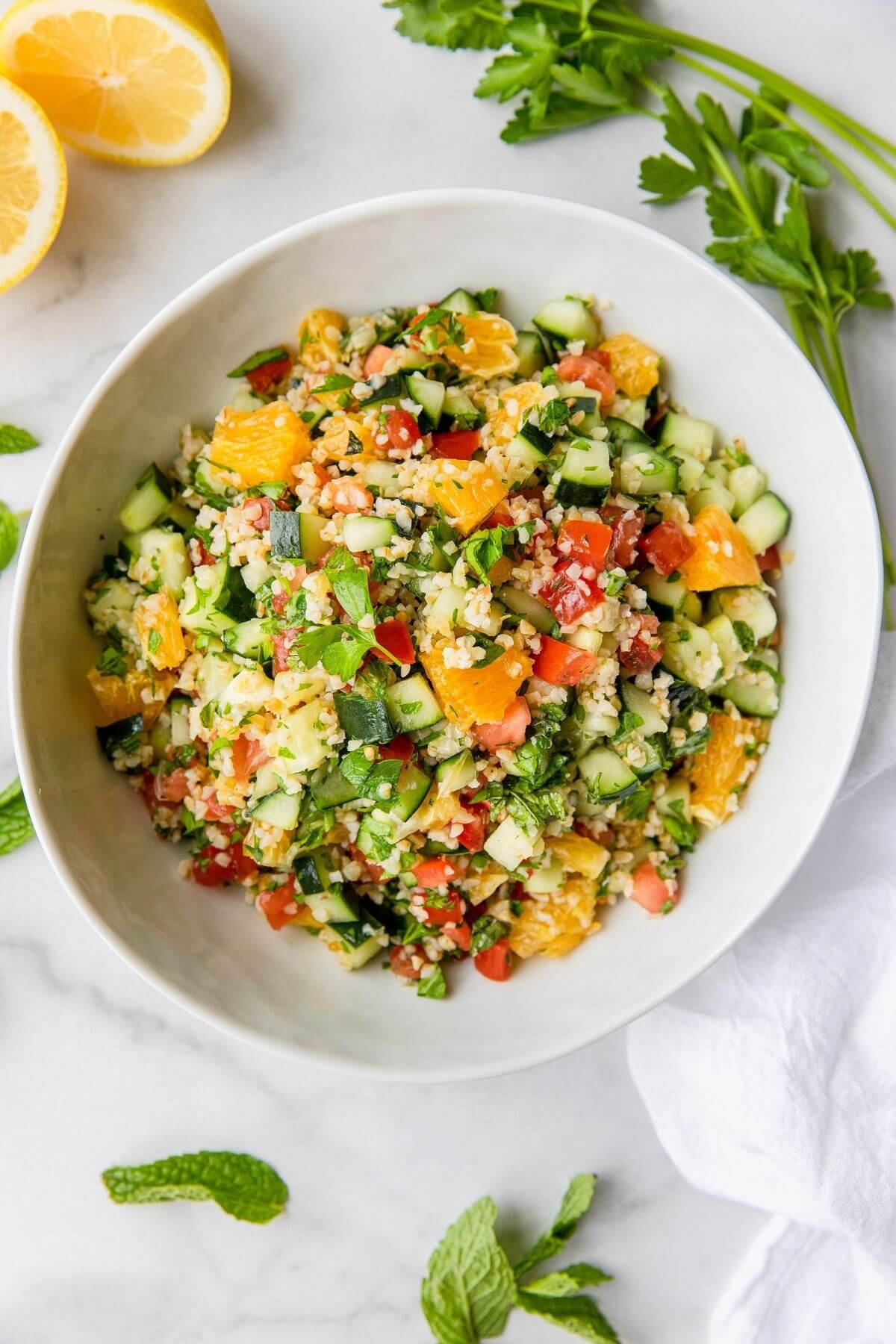 easy tabouli salad with fresh tomato and parsley