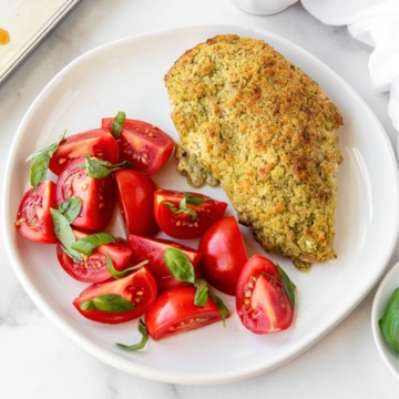 Healthy crispy goat cheese and pesto crusted chicken