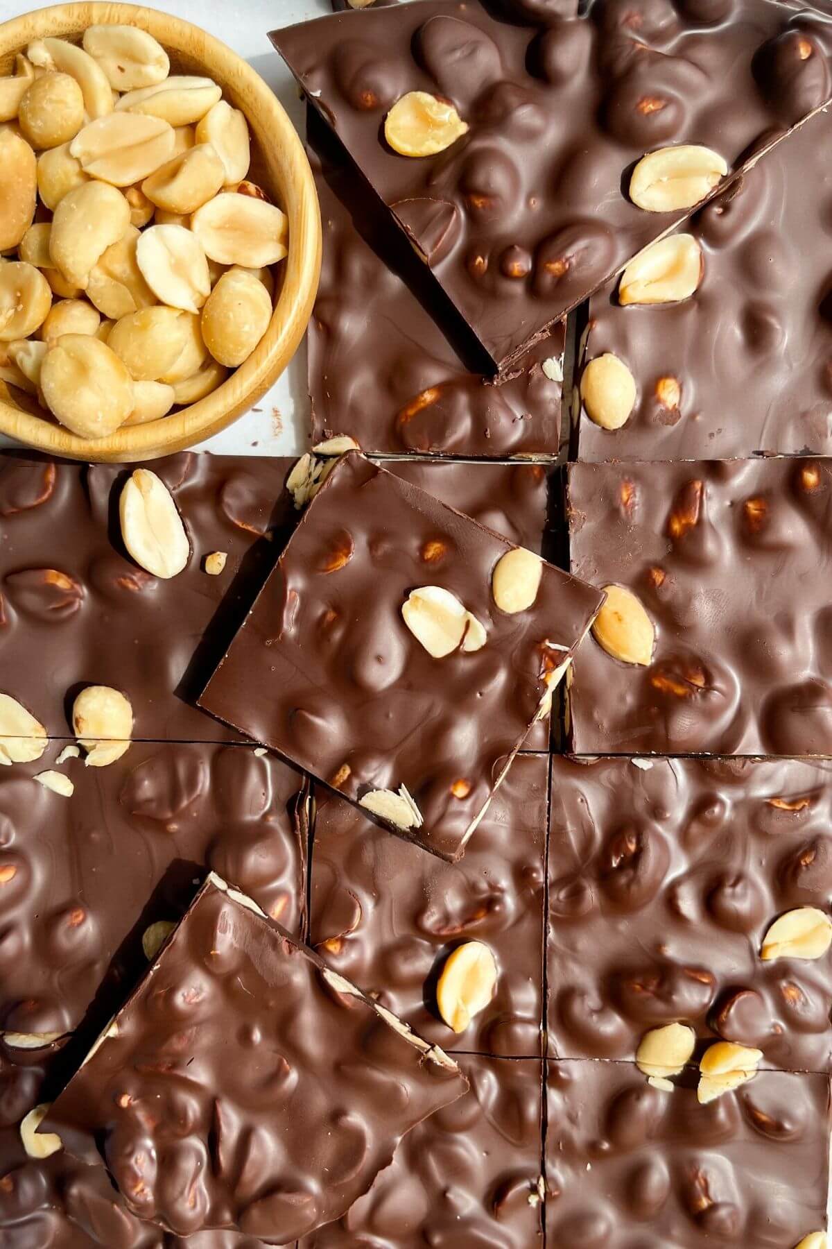 vegan chocolate bark with peanuts