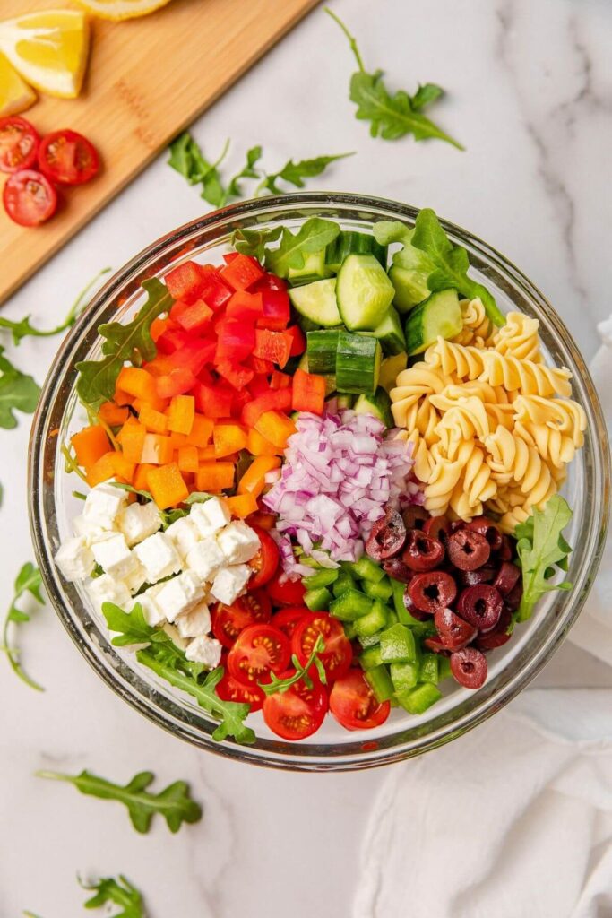 ingredients in greek pasta salad