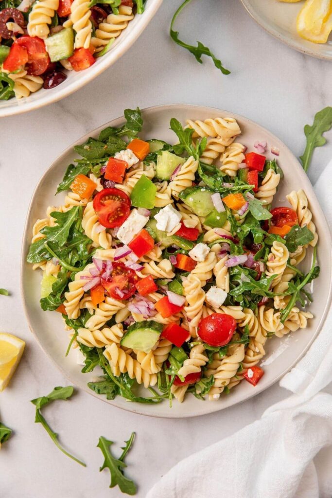 simple and healthy Greek pasta salad