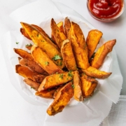 healthy crispy air fried sweet potato steak fries