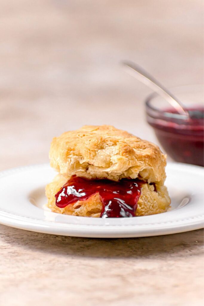 healthy buttermilk biscuit with jam in the middle