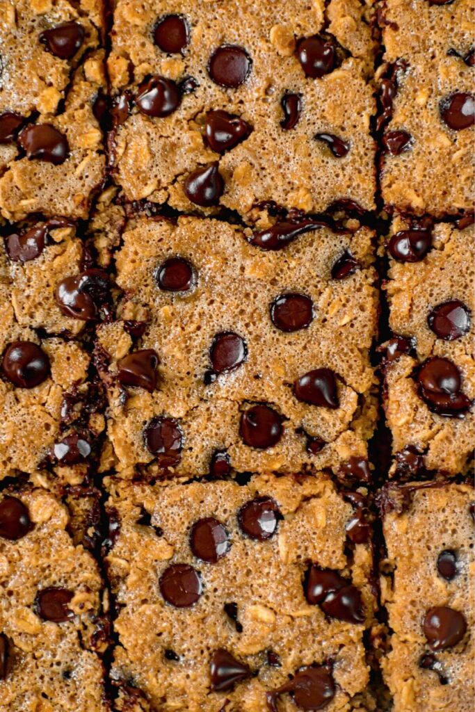 close up of healthy chocolate chip oatmeal bars