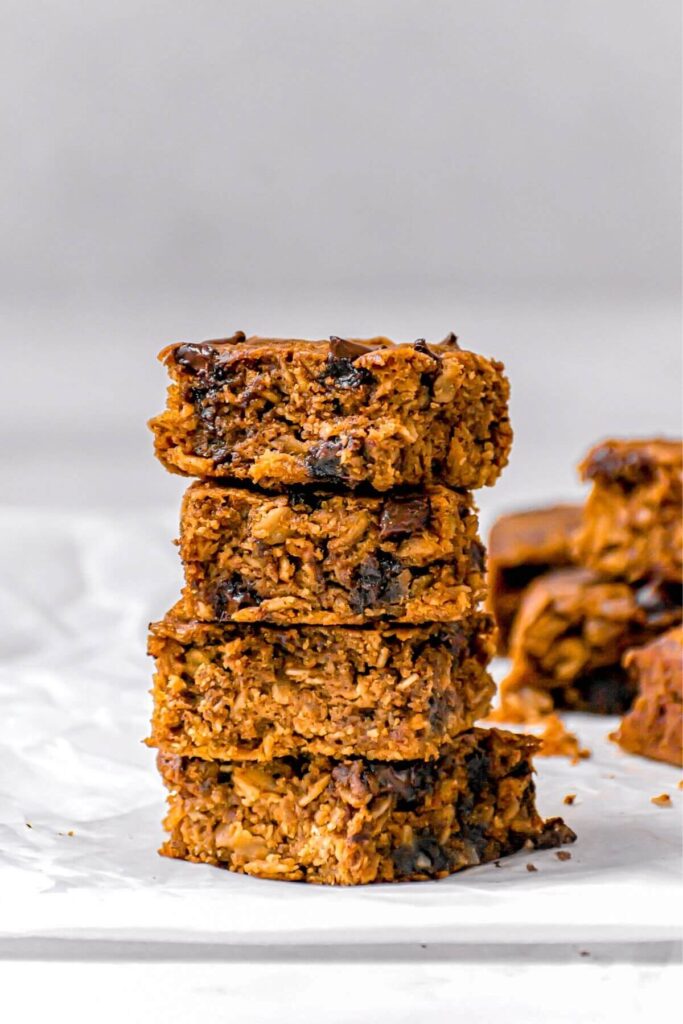 stack of healthy pumpkin spice baked oatmeal bars