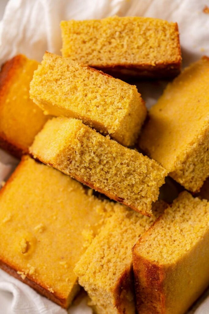 close up of buttery healthy cornbread