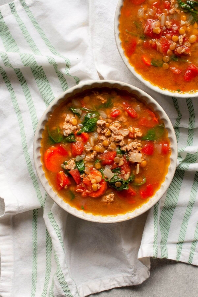 bowl of turkey lentil soup