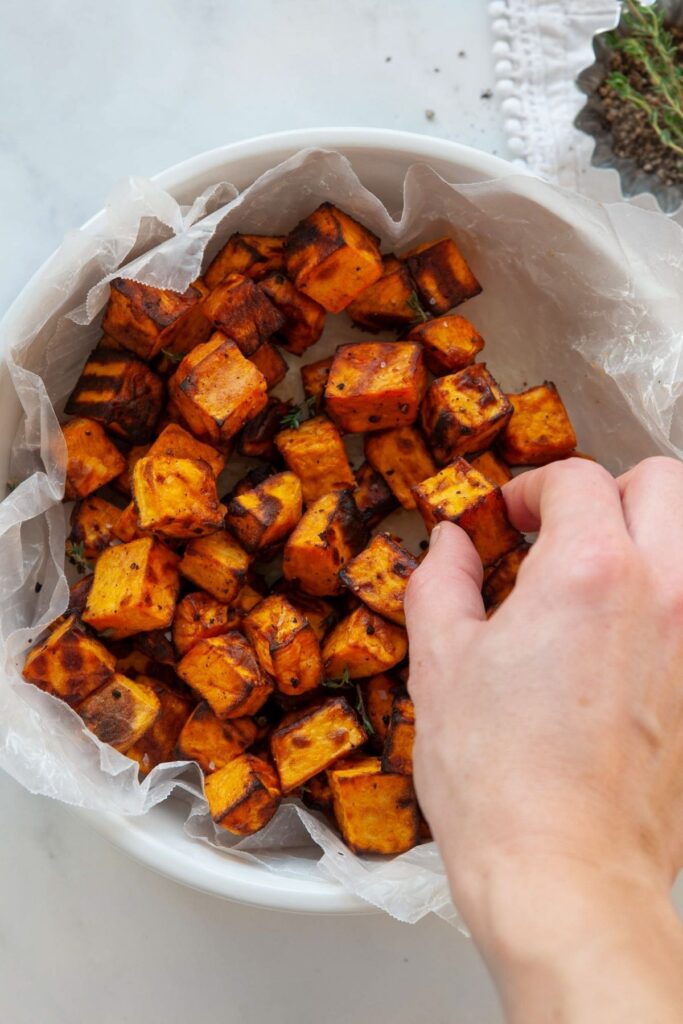 air fried sweet potato cubes