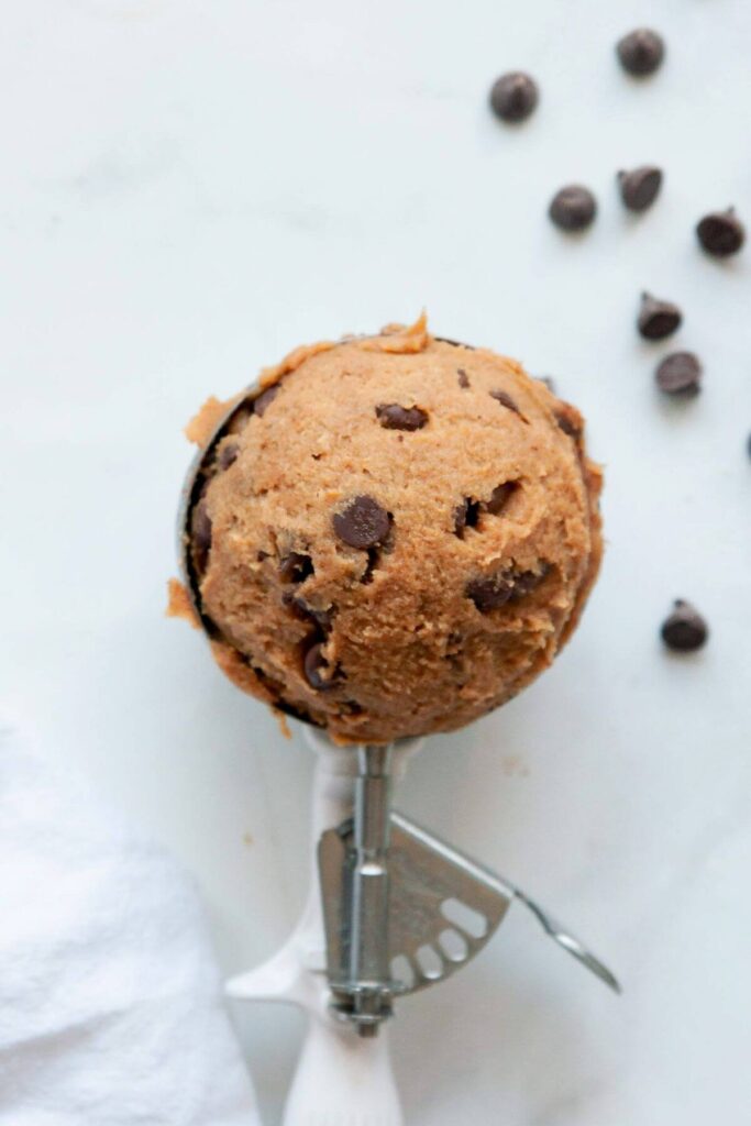 protein cookie dough in a cookie scooper