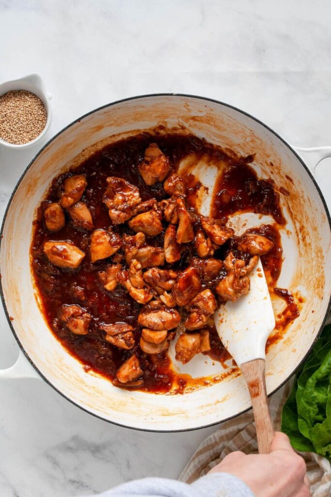 spicy chicken bulgogi in a cooking pot