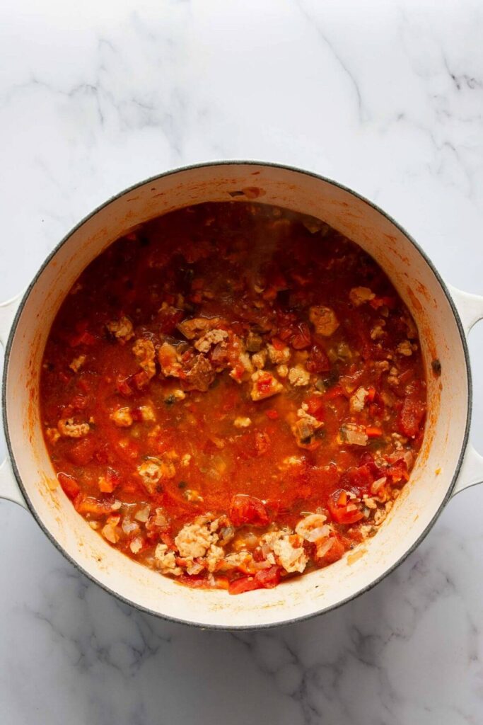 chicken bolognese in a large pot