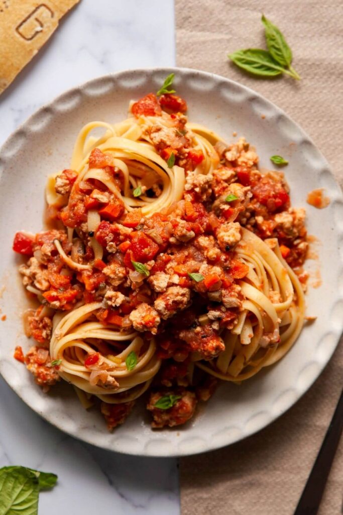 easy chicken bolognese with pasta