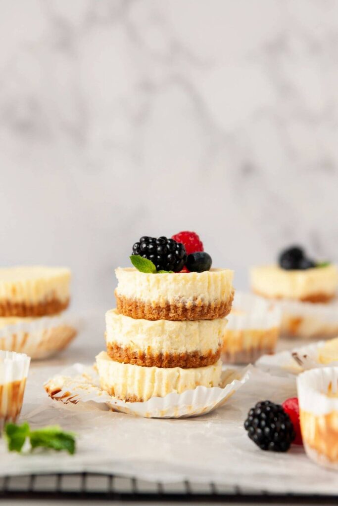 stack of mini healthy protein cheesecakes
