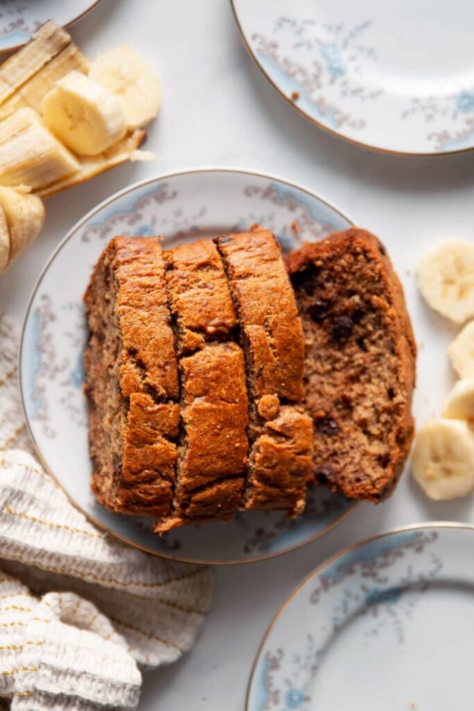 slices of dairy free banana bread on a plate