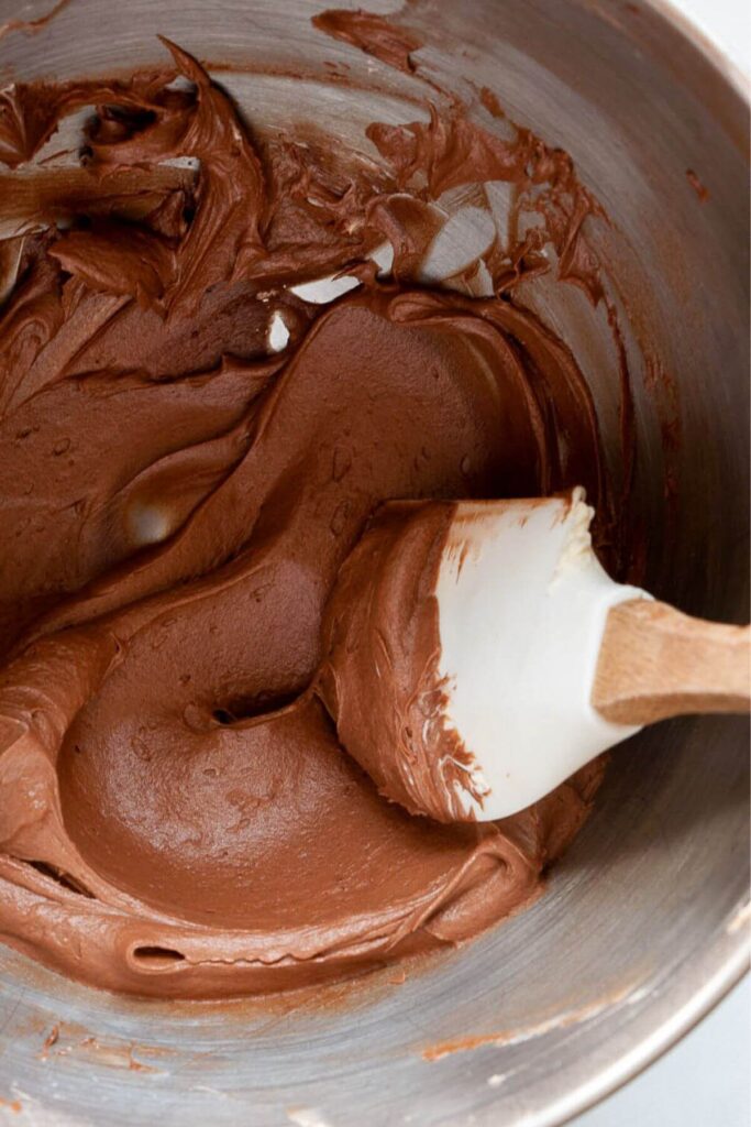 dairy-free chocolate buttercream frosting in a mixing bowl