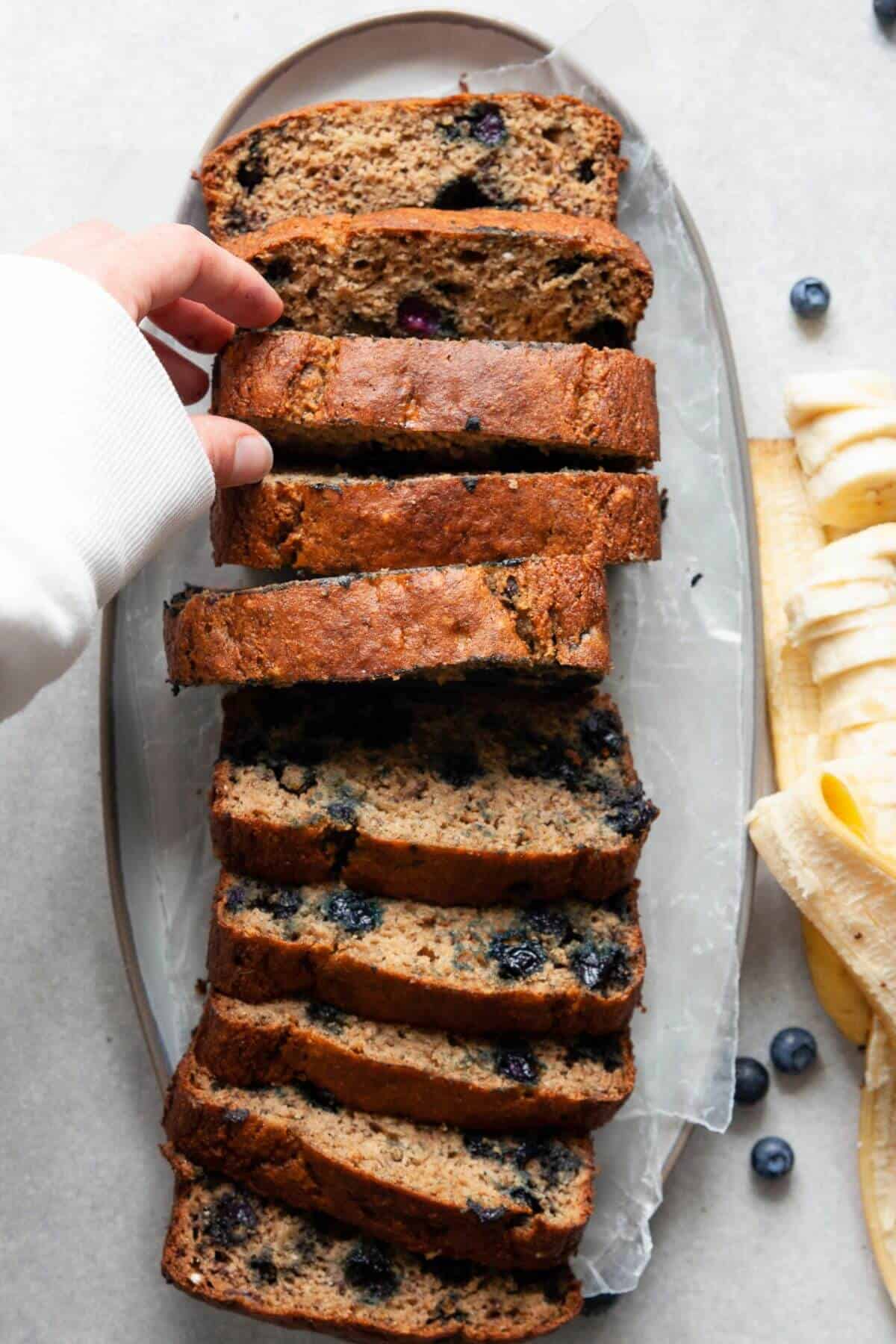 Healthy banana bread with blueberries.