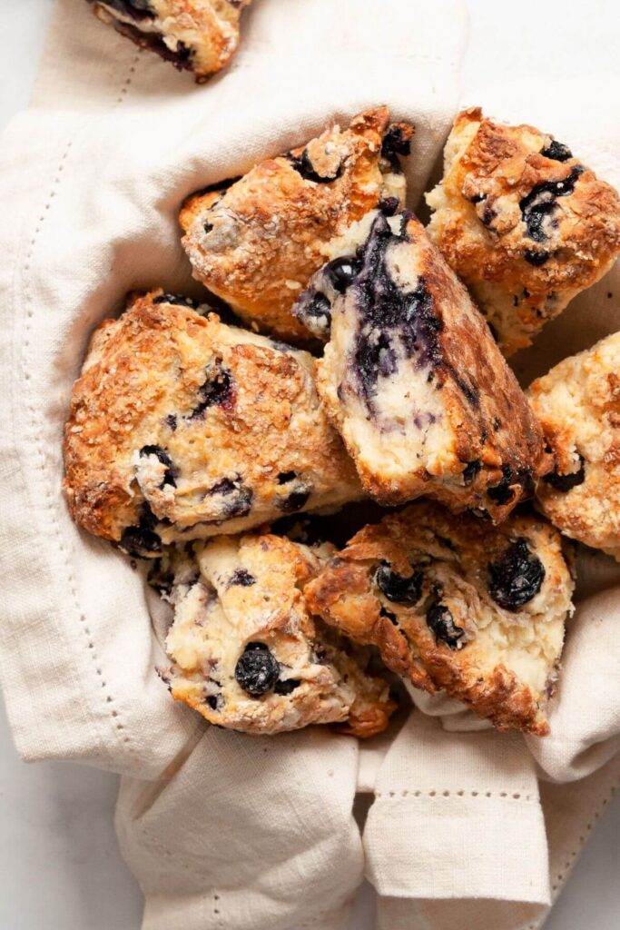 homemade blueberry scones in a pastry basket