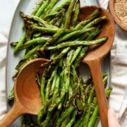 air fryer green beans with four flavor variations