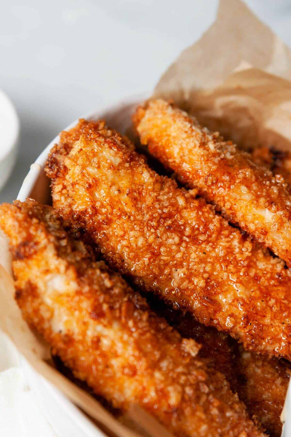 Crispy air fried hot honey chicken tenders.