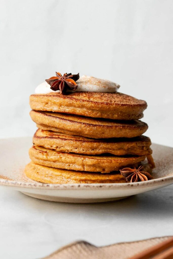 stack of pumpkin protein blender pancakes