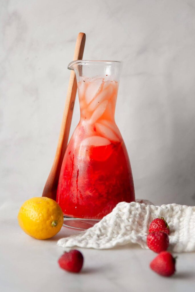 pitcher vodka strawberry lemonade with ice