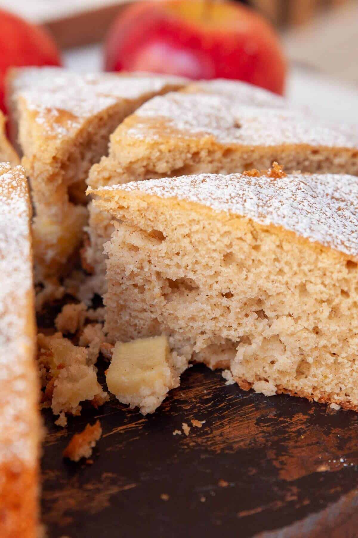 Super soft, tender, and moist gluten-free apple cake with warm cinnamon apple chunks.