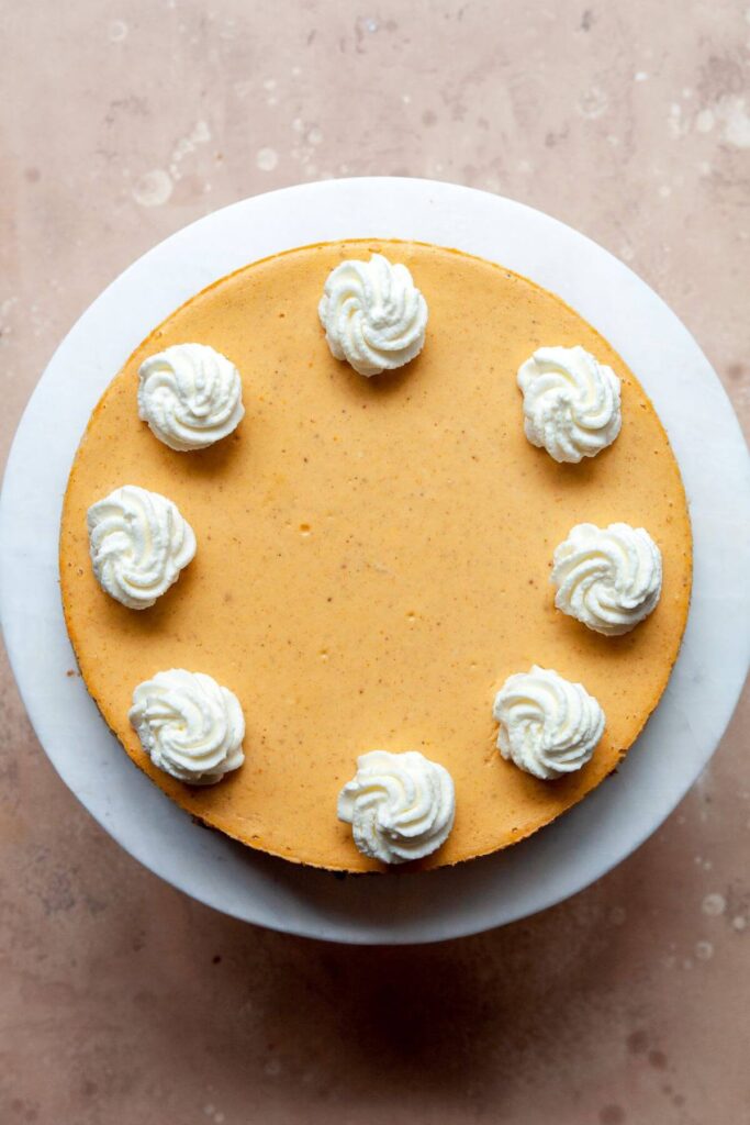 decorating healthy gluten-free pumpkin cheesecake