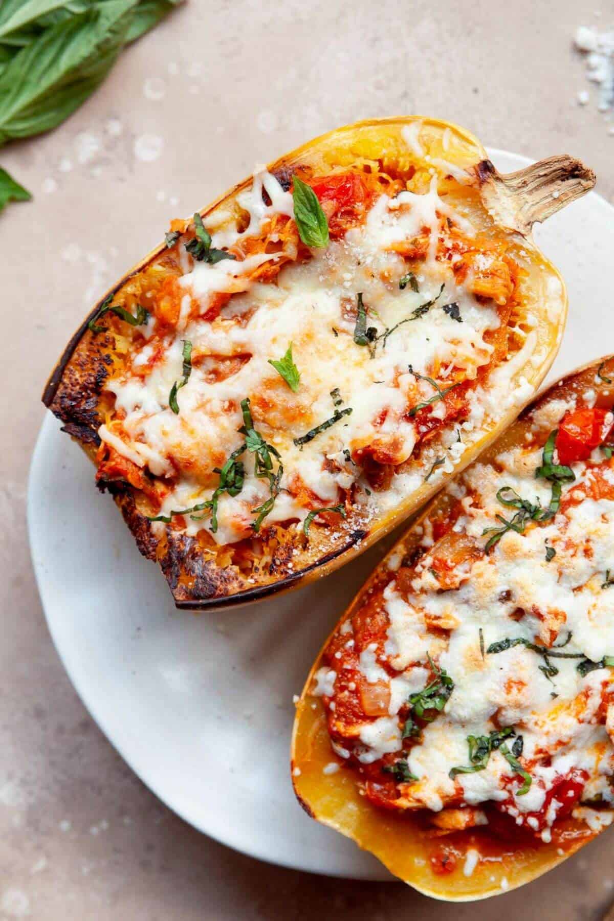 healthy chicken parm spaghetti squash bowl