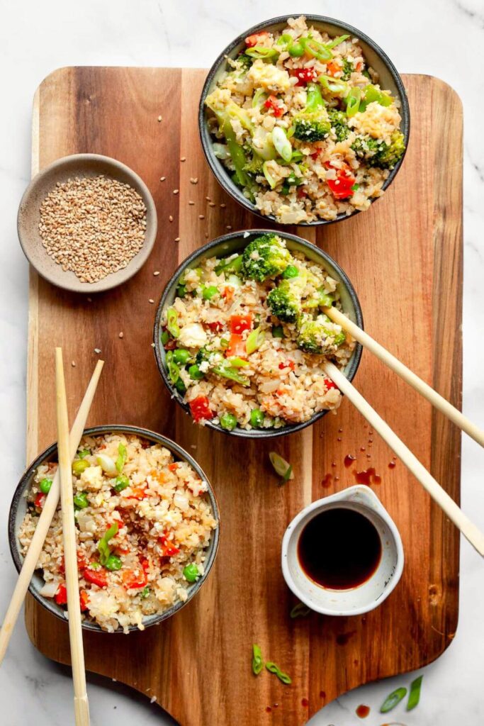 healthy fried rice in small serving bowls