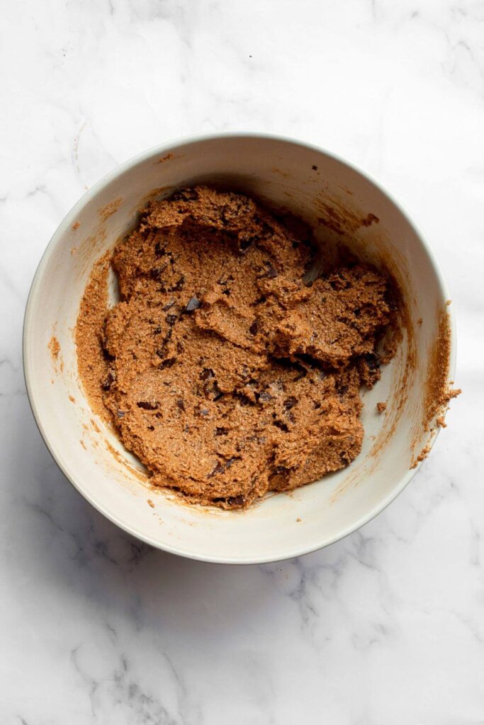 oat flour cookie dough in mixing bowl