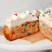 air fryer vanilla cake with rainbow sprinkle