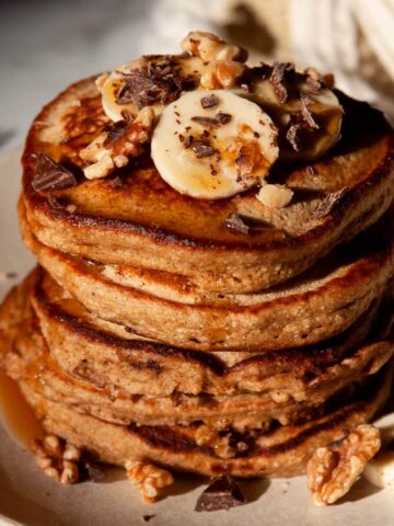 healthy oat flour chunky monkey banana pancakes