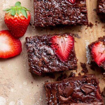 fudgy double chocolate strawberry brownies