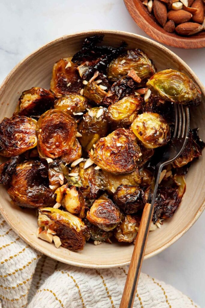 ultra crispy balsamic maple glazed brussels sprouts