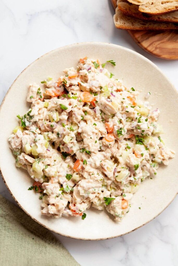 healthy tuna salad on a serving plate