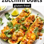 gluten-free Southwestern ground turkey and quinoa stuffed zucchini boats