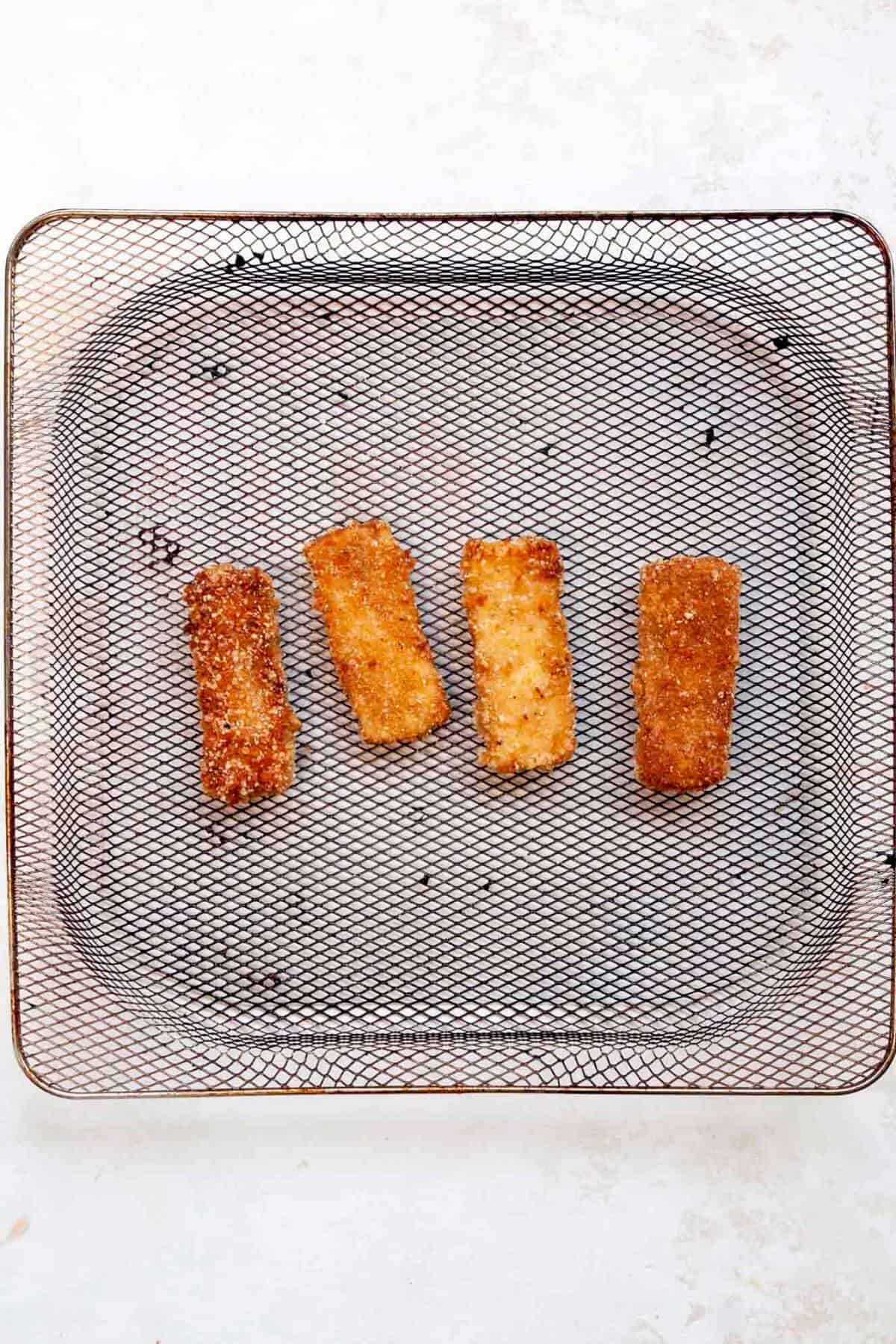 Golden brown air fryer vegan schnitzel after 15 minutes at 380°F.