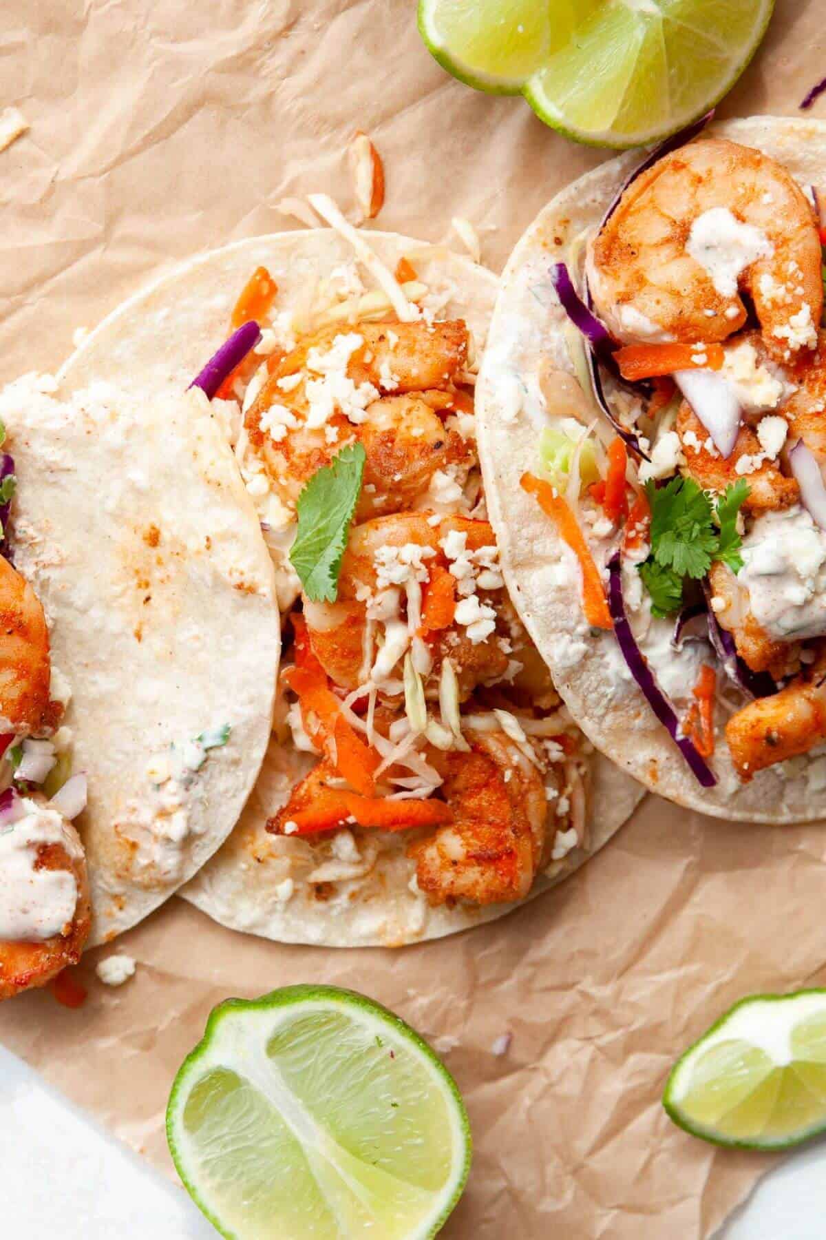 healthy 15-minute Baja shrimp tacos