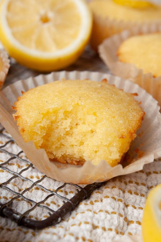 inside fluffy and soft crumb of a lemon drizzle cupcake