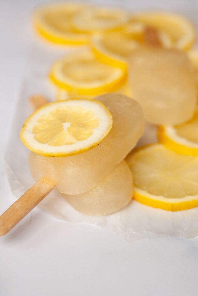 side angle of a homemade lemon ice pop