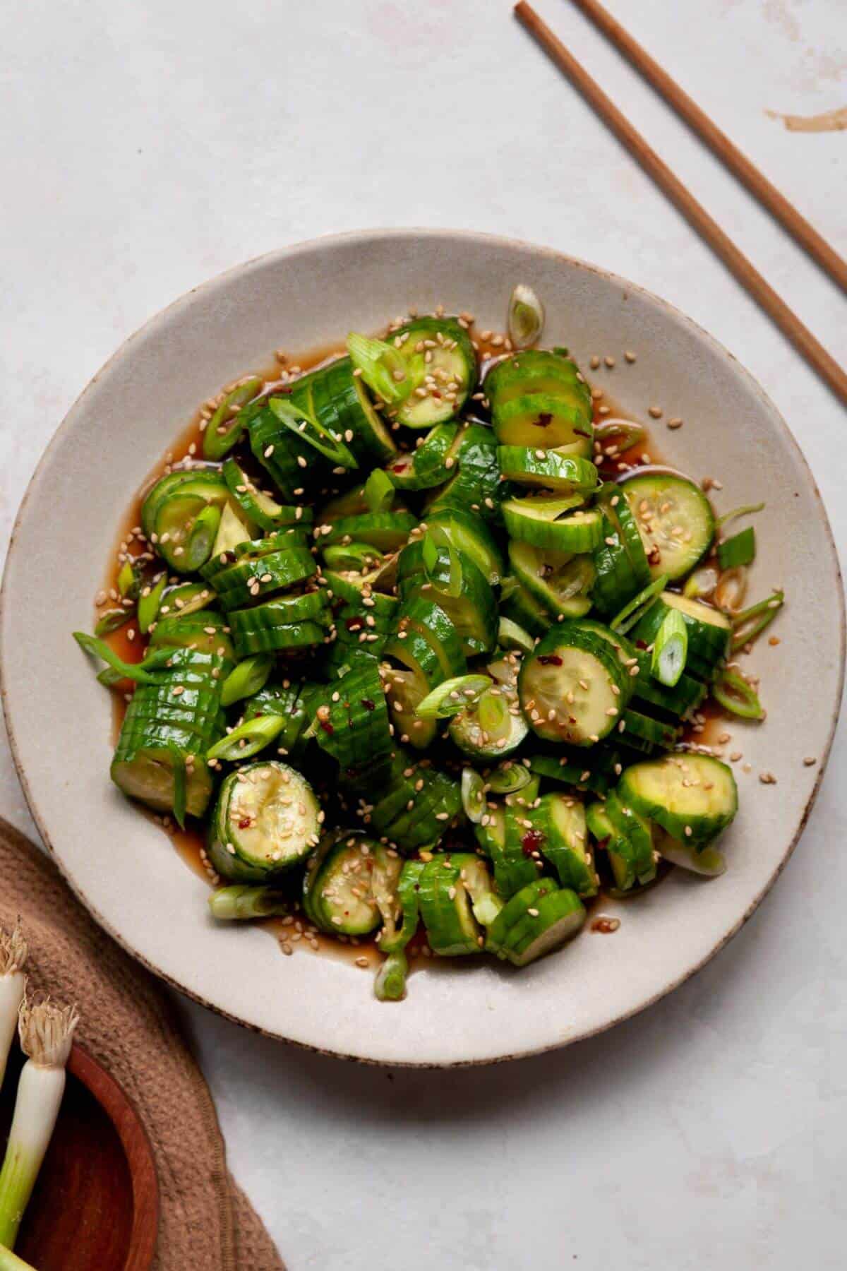 spicy Asian cucumber salad with sesame seeds