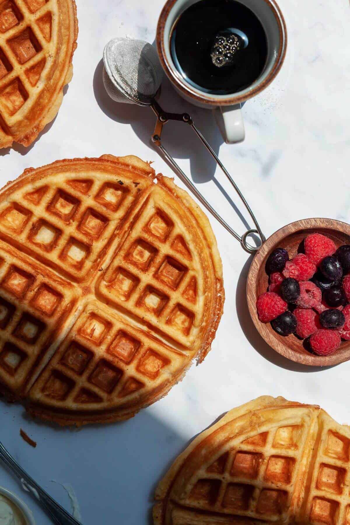 Fluffy dairy-free buttermilk waffles.