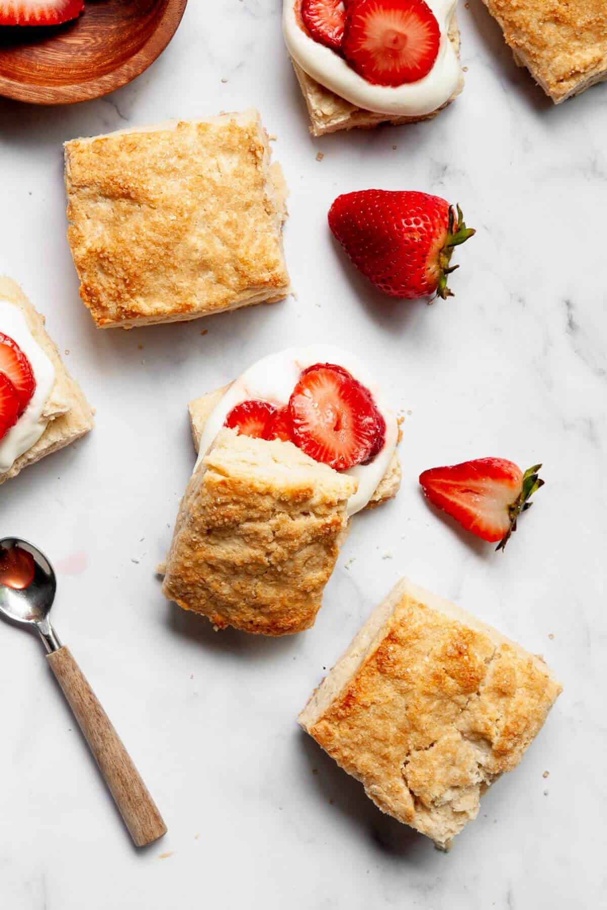 Homemade gluten-free strawberry shortcake with biscuits.